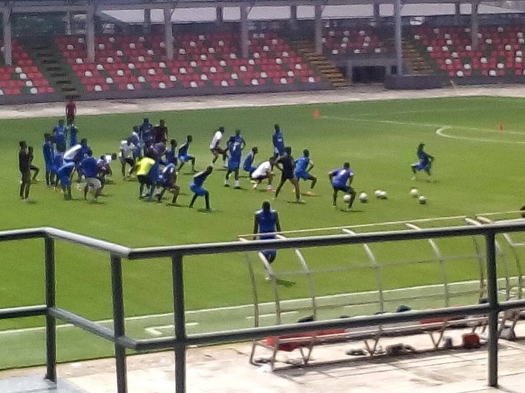 pre training for match at uyo stadium